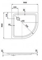 Laufen PLATINA sprchová vanička ocelová 900x900 mm, čtvrtkruh, bílá   H2150180000401